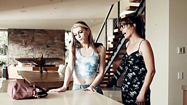 Trans stepmom Melanie Brooks comforts her stepdaugters cock