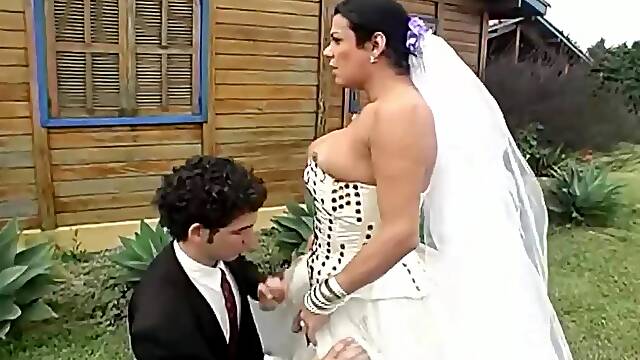 Shemale bride fucks her hubby after wedding