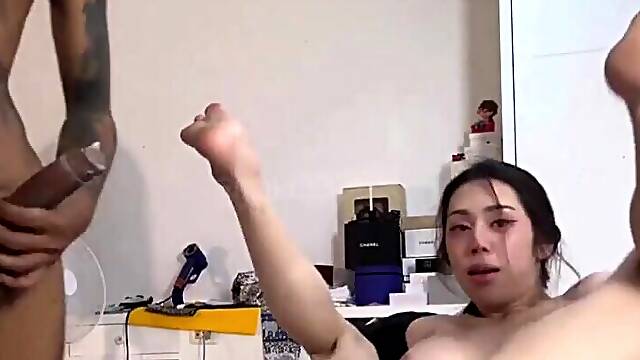 Pale Asian TGirl Having Sex With her Horny Black Lover