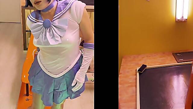 Sailor mercury's masturbation with nipp toy and booty-plug. Please see my arsehole!