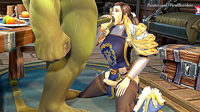 Futa Alliance Human Captain Ashtinn sucks pounded by Orc (clothed)