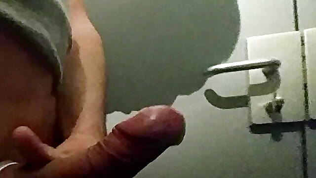 3 cum shots in public toilets with sperma on the floor using a cock ring on hard cock public restroom